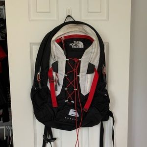 BLACK WHITE RED NORTHFACE BACKPACK